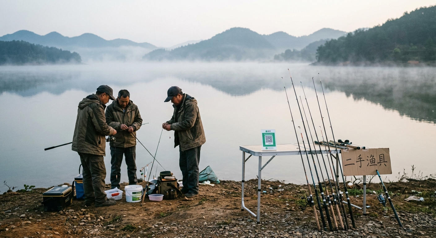 钓鱼场水库边地推实战：向中年钓友推广二手渔具交易平台App