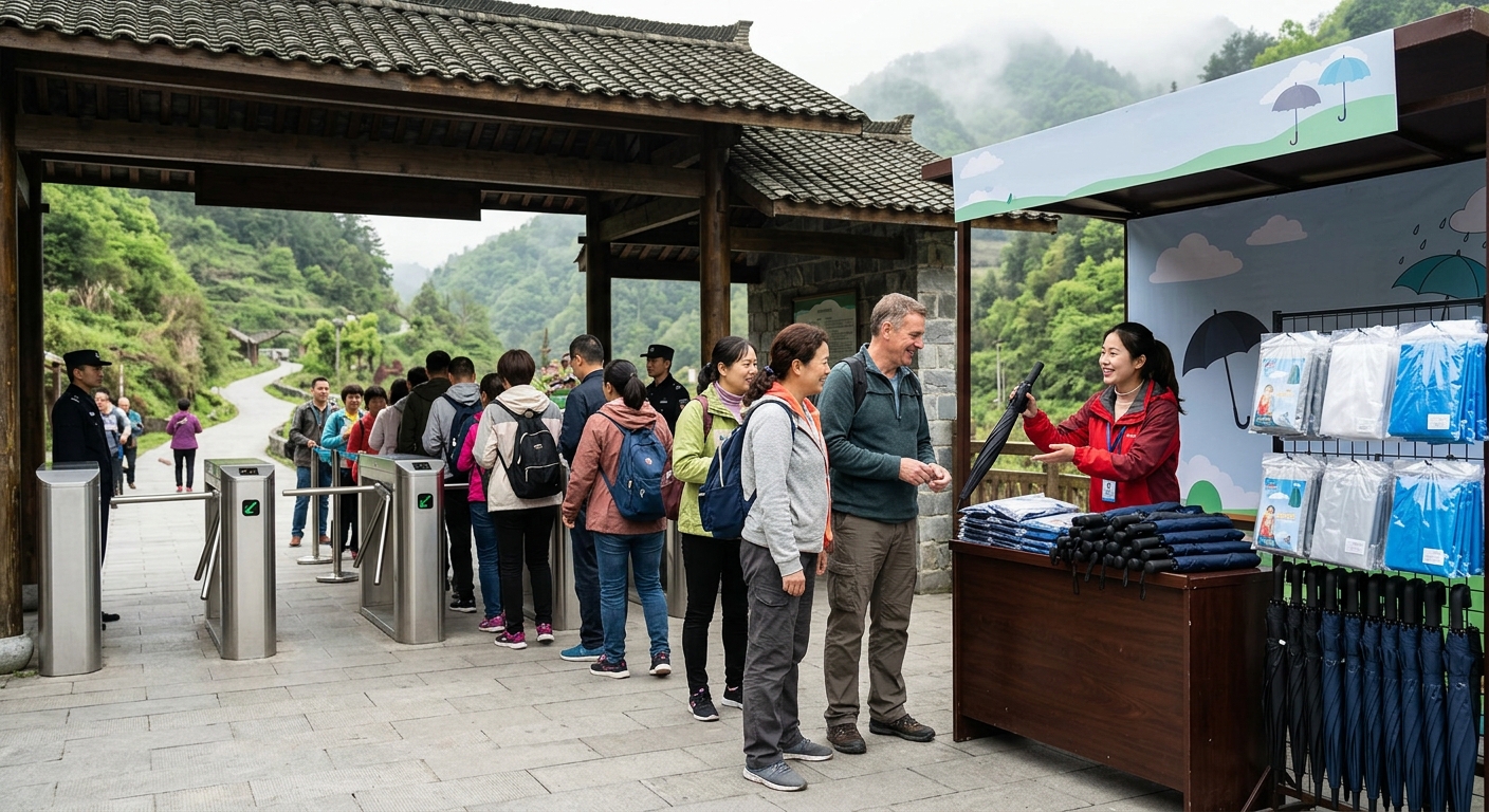 旅游景区检票口外围拉新：雨伞雨衣免费领换下载，这门生意怎么做