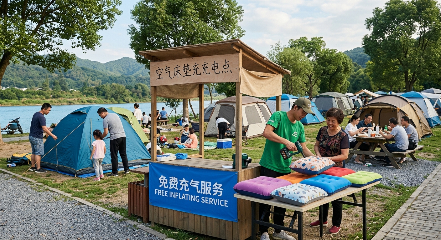 露营营地周末地推实录：免费充气服务如何转化户外装备App