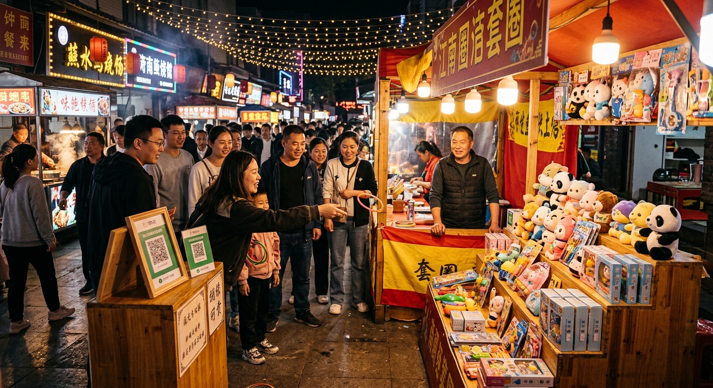 夜市套圈游戏变异地推法：扫码获赠5个圈，小成本引爆地摊人流